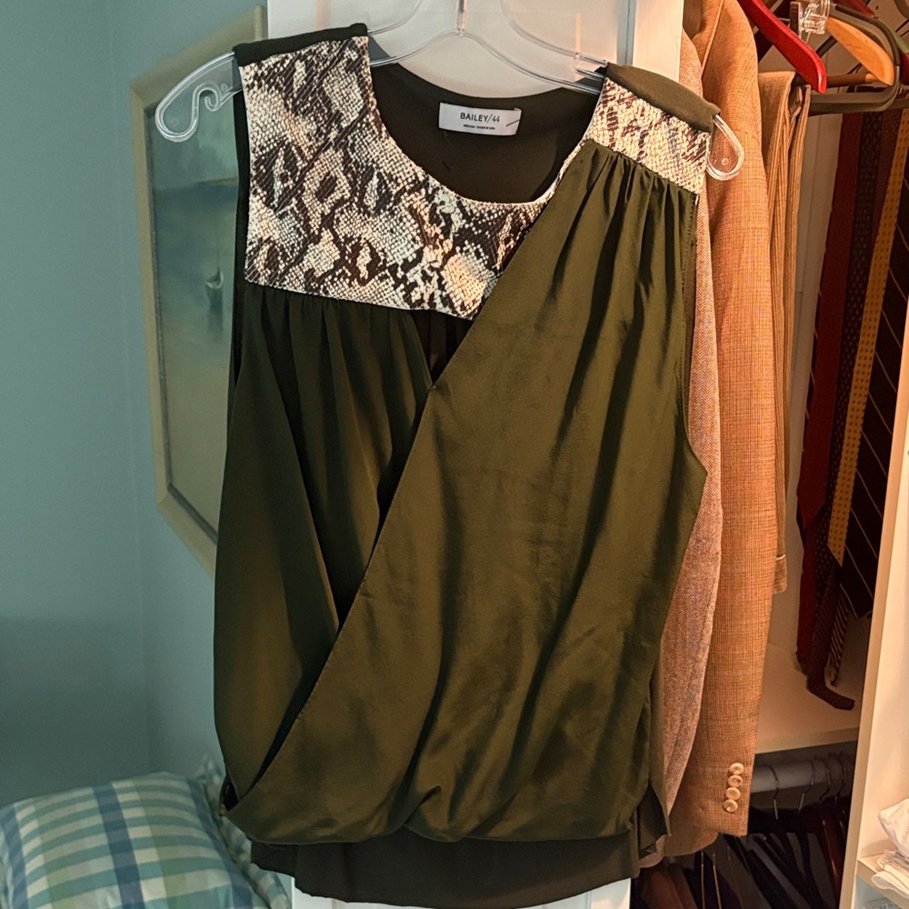 Bailey 44 Olive Green Top with Snakeskin Accent